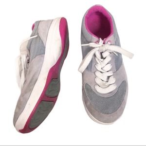 Suede Fashion Sneakers Gray and Pink Size 8
